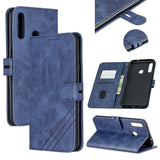 For Samsung A10S A20S Solid Color Denim Texture Front Clasp Bracket Leather Mobile Phone Cover blue