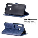 For Samsung A10S A20S Solid Color Denim Texture Front Clasp Bracket Leather Mobile Phone Cover blue