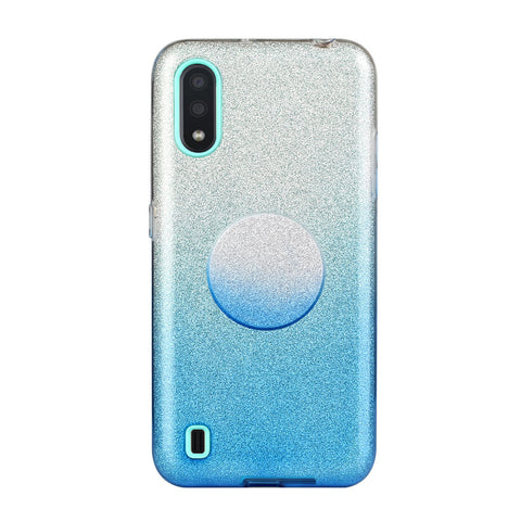 For Samsung A01/A11 European version/A31/A71 Phone Case Gradient Color Glitter Powder Phone Cover with Airbag Bracket blue