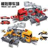 Children Simulation Fire Engineering Vehicle Parking Lot Educational  Pull-back Car Set for Kids yellow