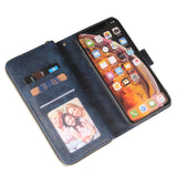 For iphone X/XS/XS MAX/11/11Pro Pu Leather  Mobile Phone Cover Zipper Card Bag + Wrist Strap blue