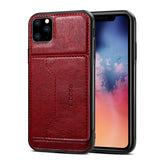 For iPhone 11/11 Pro/11 Pro Max Cellphone Smart Shell 2-in-1 Textured PU Leather Shock-Absorption Anti-Fall Card Holder Stand Function Phone Cover red