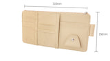 Car Sun Visor Card Holder Glasses Clip with Mobile Phone Bag Beige