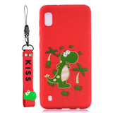 For Samsung A10 Cartoon Lovely Coloured Painted Soft TPU Back Cover Non-slip Shockproof Full Protective Case with Lanyard red