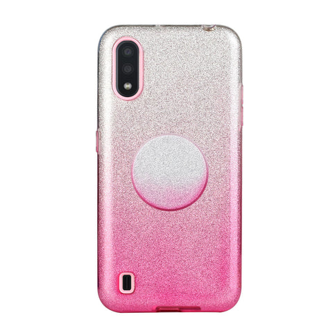 For Samsung A01/A11 European version/A31/A71 Phone Case Gradient Color Glitter Powder Phone Cover with Airbag Bracket Pink