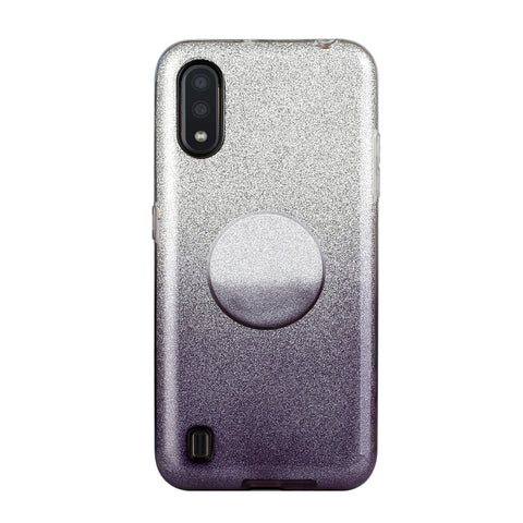 For Samsung A01/A11 European version/A31/A71 Phone Case Gradient Color Glitter Powder Phone Cover with Airbag Bracket black