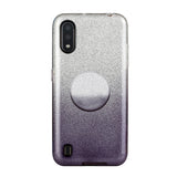 For Samsung A01/A11 European version/A31/A71 Phone Case Gradient Color Glitter Powder Phone Cover with Airbag Bracket black