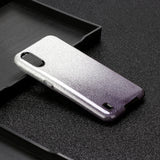 For Samsung A01/A11 European version/A31/A71 Phone Case Gradient Color Glitter Powder Phone Cover with Airbag Bracket black