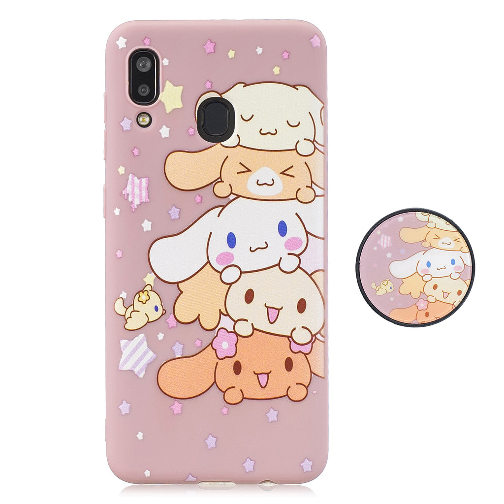 For Samsung A30 A20 TPU Full Cover Cartoon Pattern Solid Color Protective Phone Case with Adjustable Bracket 1