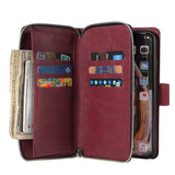 For iphone X/XS/XS MAX/11/11Pro Pu Leather  Mobile Phone Cover Zipper Card Bag + Wrist Strap Red wine