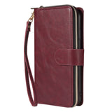 For iphone X/XS/XS MAX/11/11Pro Pu Leather  Mobile Phone Cover Zipper Card Bag + Wrist Strap Red wine