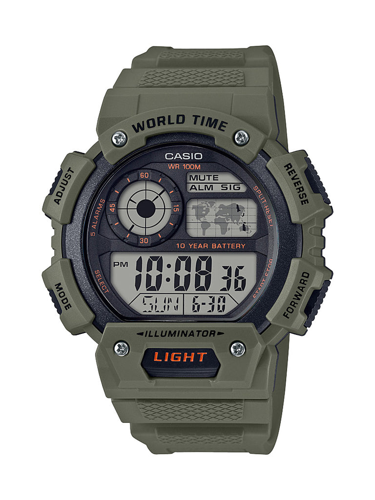 Casio Men's World Time Chronograph Green Resin Watch