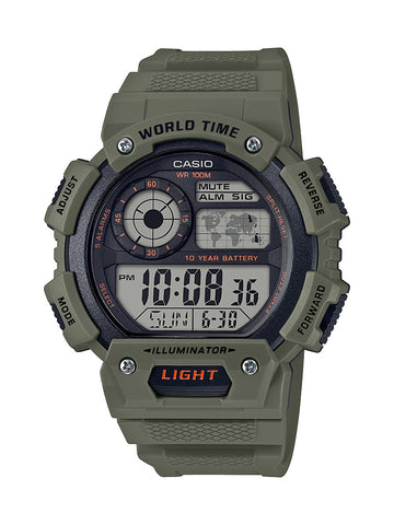 Casio Men's World Time Chronograph Green Resin Watch