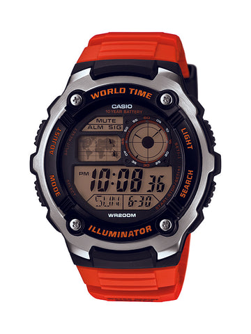 Casio Men's AE-2100W-4AVCF Digital 10-Year Battery Digital Display Quartz Orange Watch