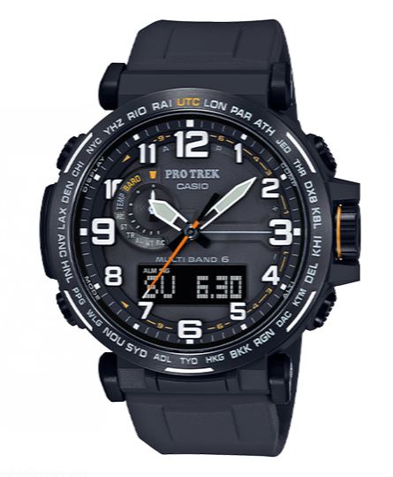 Casio Men's Pro Trek Stainless Steel Quartz Watch with Black Silicone Strap