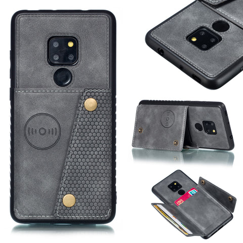 For HUAWEI MATE 20 Double Buckle Non-slip Shockproof Cell Phone Case with Card Slot Bracket gray