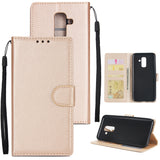 For Samsung A6 PLUS 2018 Flip-type Leather Protective Phone Case with 3 Card Position Golden