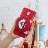 For Redmi 8/Redmi 8A Case Mobile Phone Shell Shockproof Cellphone TPU Cover with Cartoon Cat Pig Panda Coin Purse Lovely Shoulder Starp  Red