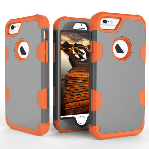 For iPhone 6/6S PC+ Silicone 2 in 1 Hit Color Tri-proof Shockproof Dustproof Anti-fall Protective Cover Back Case Gray + orange