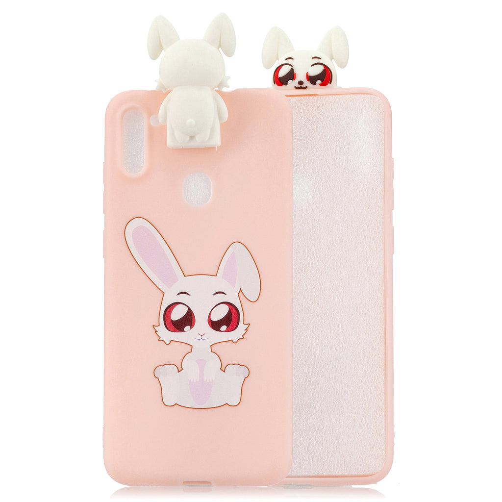 For Samsung A11 Soft TPU Back Cover Cartoon Painting Mobile Phone Case Shell with Bracket big eared rabbits