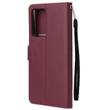 For HUAWEI PSmart 2020/Y5P/Y6P PU Leather Mobile Phone Cover with 3 Cards Slots Phone Frame Red wine