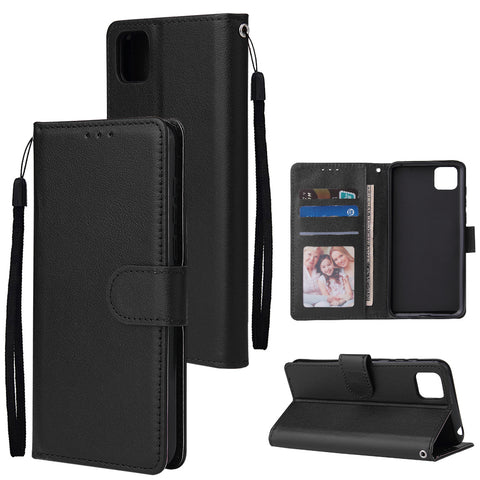 For HUAWEI PSmart 2020/Y5P/Y6P PU Leather Mobile Phone Cover with 3 Cards Slots Phone Frame black