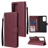 For HUAWEI PSmart 2020/Y5P/Y6P PU Leather Mobile Phone Cover with 3 Cards Slots Phone Frame Red wine