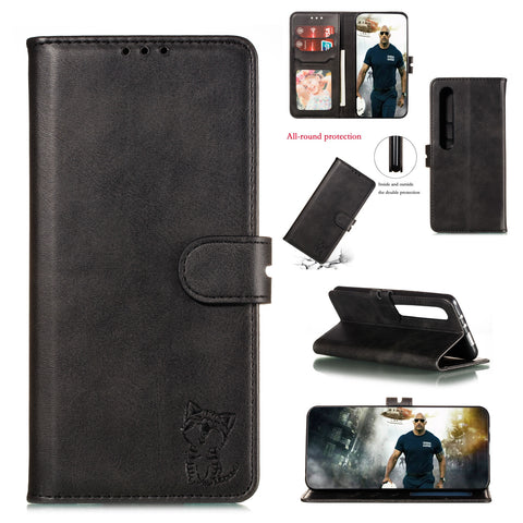 For XiaoMI 10 Pro Mobile Phone Cover PU Leather Front Buckle Smart Shell Anti-fall Phone Case 1 black