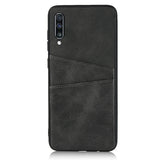 For Samsung A70 Cattlehide Grain PU Protective Case Back Cover with 2 Cards Pockets black