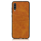 For Samsung A70 Cattlehide Grain PU Protective Case Back Cover with 2 Cards Pockets Dark brown