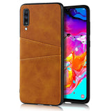For Samsung A70 Cattlehide Grain PU Protective Case Back Cover with 2 Cards Pockets Dark brown