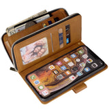 For iphone X/XS/XS MAX/11/11Pro Pu Leather  Mobile Phone Cover Zipper Card Bag + Wrist Strap brown