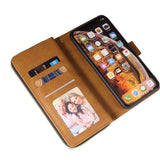 For iphone X/XS/XS MAX/11/11Pro Pu Leather  Mobile Phone Cover Zipper Card Bag + Wrist Strap brown