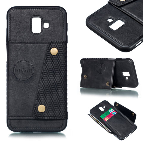 For Samsung J6 PLUS Double Buckle Non-slip Shockproof Cell Phone Case with Card Slot Bracket black