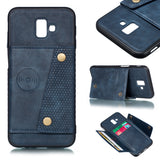 For Samsung J6 PLUS Double Buckle Non-slip Shockproof Cell Phone Case with Card Slot Bracket red