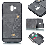 For Samsung J6 PLUS Double Buckle Non-slip Shockproof Cell Phone Case with Card Slot Bracket black