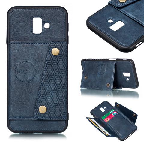 For Samsung J6 PLUS Double Buckle Non-slip Shockproof Cell Phone Case with Card Slot Bracket blue