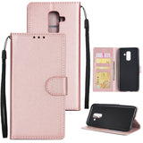 For Samsung A6 PLUS 2018 Flip-type Leather Protective Phone Case with 3 Card Position Rose gold