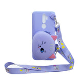For OPPO A83/A9 2020 Cellphone Case Mobile Phone TPU Shell Shockproof Cover with Cartoon Cat Pig Panda Coin Purse Lovely Shoulder Starp  Purple