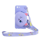 For OPPO A83/A9 2020 Cellphone Case Mobile Phone TPU Shell Shockproof Cover with Cartoon Cat Pig Panda Coin Purse Lovely Shoulder Starp  Red