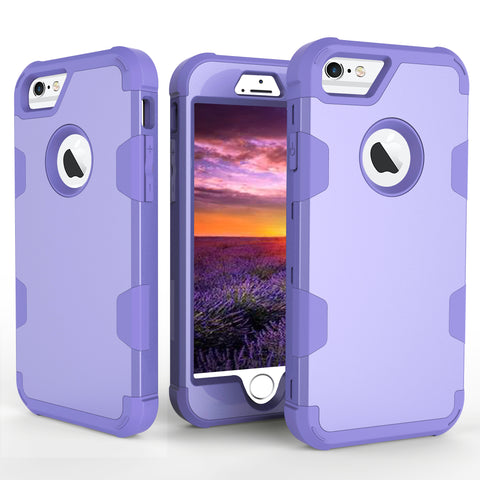 For iPhone 6/6S PC+ Silicone 2 in 1 Hit Color Tri-proof Shockproof Dustproof Anti-fall Protective Cover Back Case purple