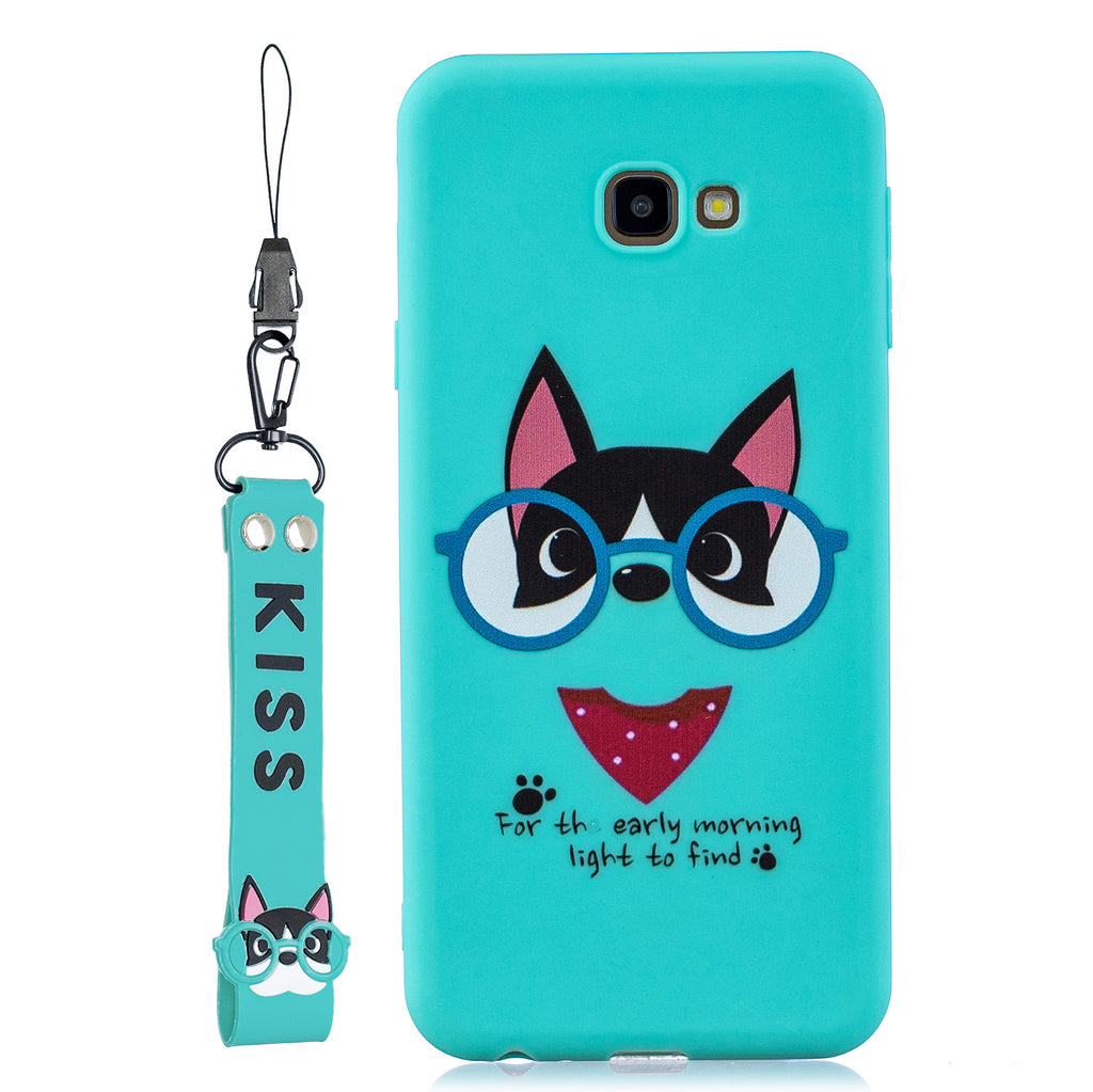 For Samsung A5 2017 Cartoon Lovely Coloured Painted Soft TPU Back Cover Non-slip Shockproof Full Protective Case with Lanyard Light blue