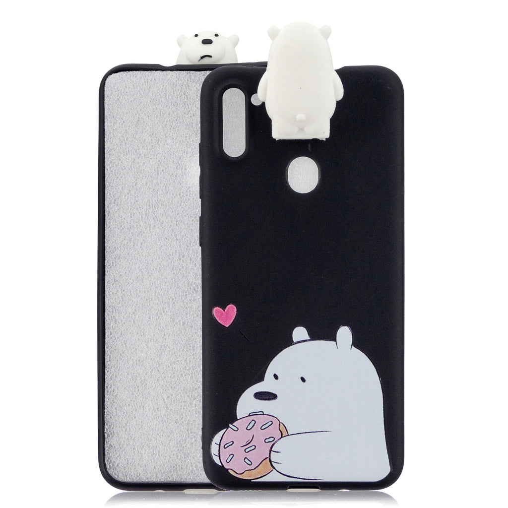 For Samsung A11 Soft TPU Back Cover Cartoon Painting Mobile Phone Case Shell with Bracket big white bear