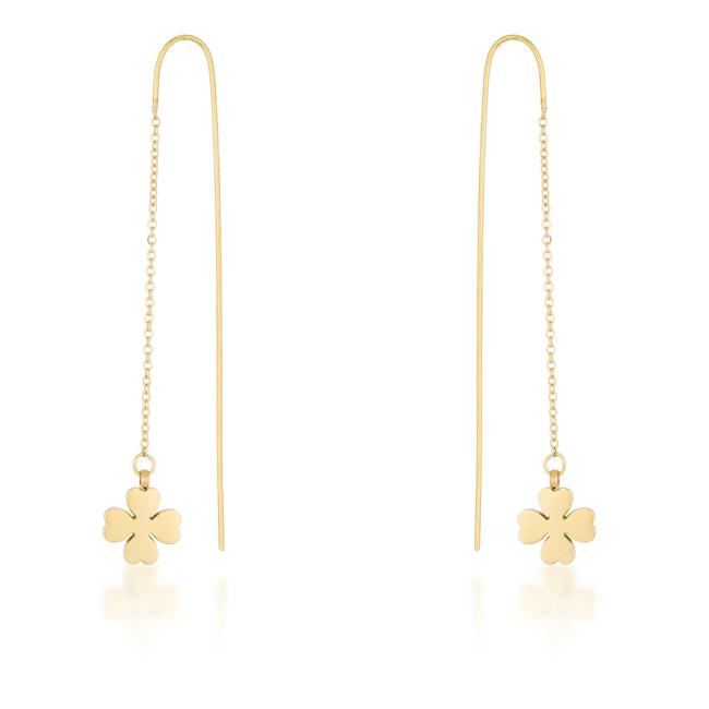 Patricia Gold Stainless Steel Clover Threaded Drop Earrings