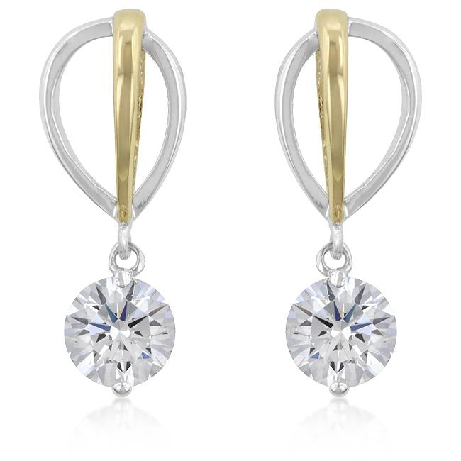 Two-tone Finish Cubic Zirconia Drop Earrings