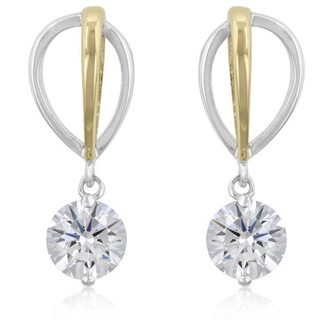 Two-tone Finish Cubic Zirconia Drop Earrings