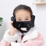 Kid 2-in-1 Warm Mask Earmuffs Cartoon Autumn Winter Thicken Plush Riding Outdoor Wear Khaki_One size