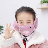 Kid 2-in-1 Warm Mask Earmuffs Cartoon Autumn Winter Thicken Plush Riding Outdoor Wear Khaki_One size