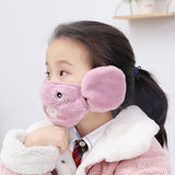 Kid 2-in-1 Warm Mask Earmuffs Cartoon Autumn Winter Thicken Plush Riding Outdoor Wear Khaki_One size