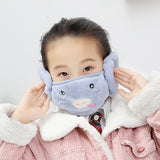 Kid 2-in-1 Warm Mask Earmuffs Cartoon Autumn Winter Thicken Plush Riding Outdoor Wear Khaki_One size